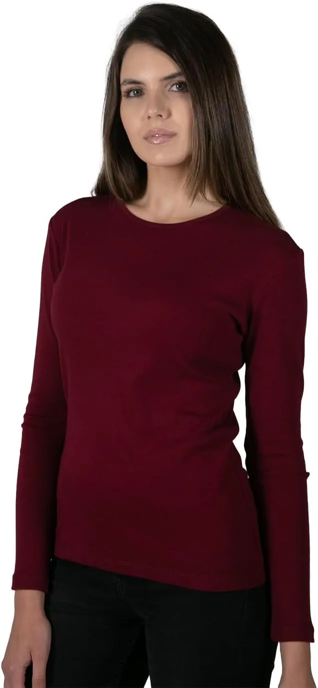 Brix Women's Long Sleeve Tee - Crewneck Cotton T-Shirt Tagless Super Soft Classic and Fitted.