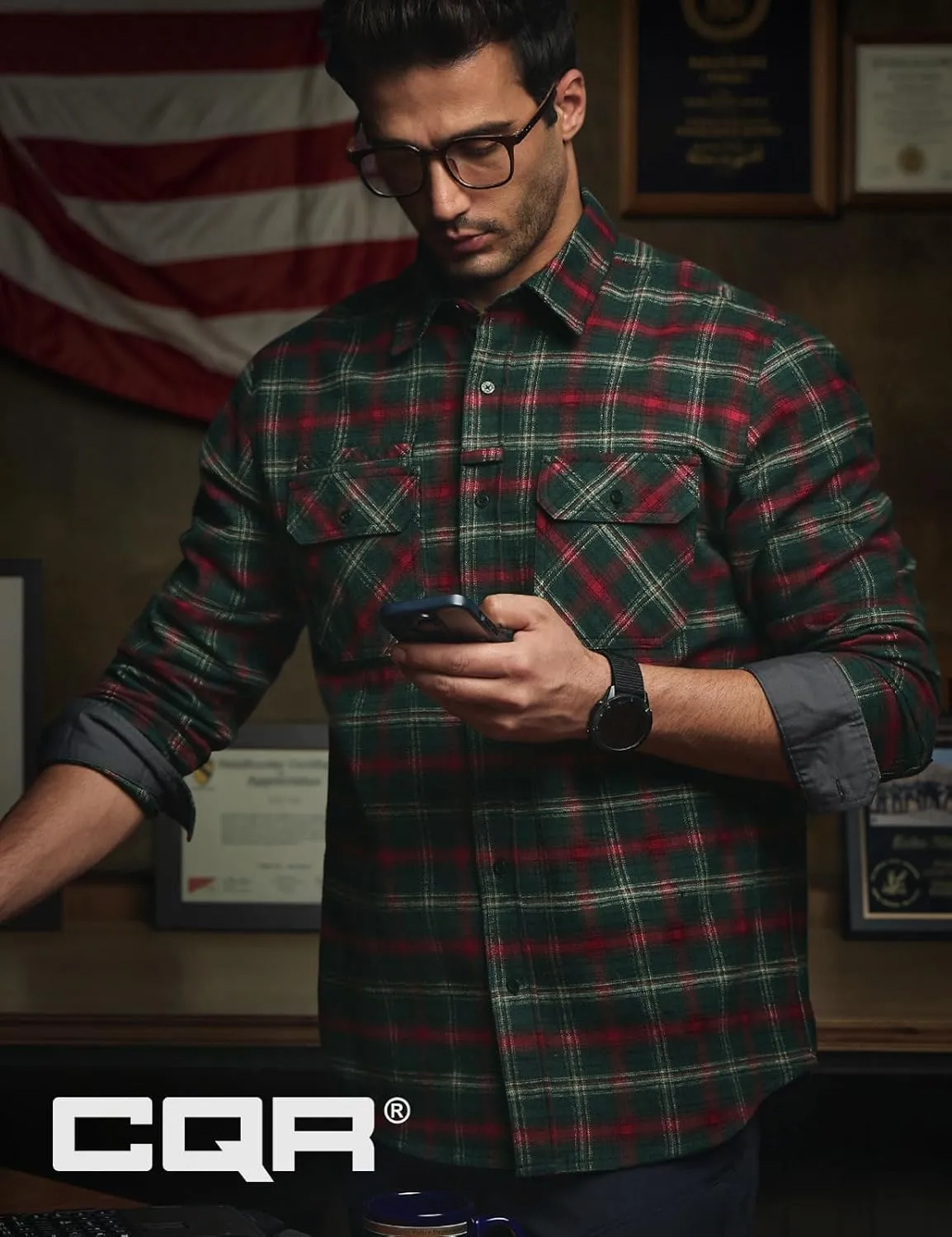 CQR Men's All Cotton Flannel Shirt, Long Sleeve Casual Button Down Plaid Shirt, Brushed Soft Outdoor Tactical Work Shirts