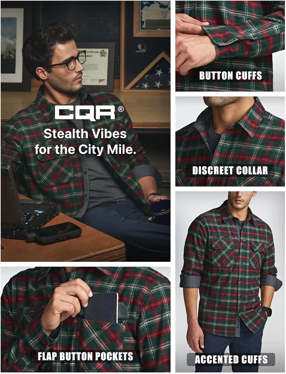 CQR Men's All Cotton Flannel Shirt, Long Sleeve Casual Button Down Plaid Shirt, Brushed Soft Outdoor Tactical Work Shirts