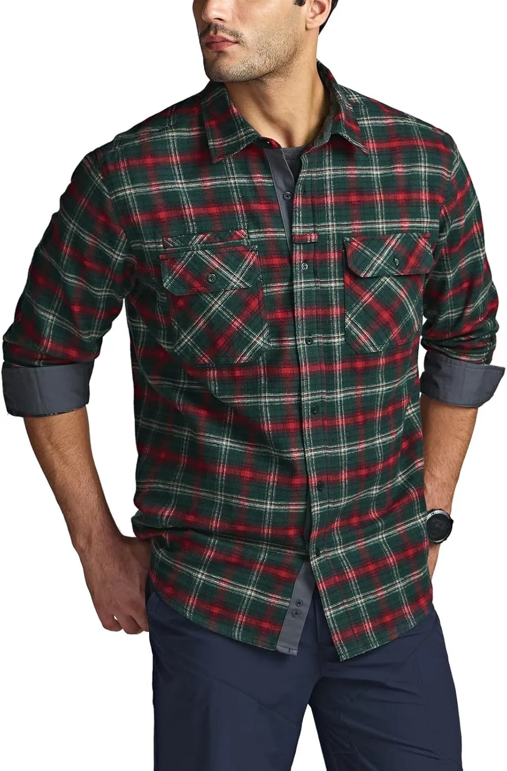 CQR Men's All Cotton Flannel Shirt, Long Sleeve Casual Button Down Plaid Shirt, Brushed Soft Outdoor Tactical Work Shirts