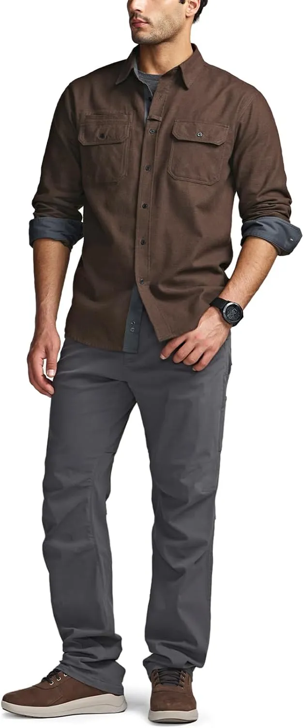 CQR Men's All Cotton Flannel Shirt, Long Sleeve Casual Button Down Plaid Shirt, Brushed Soft Outdoor Tactical Work Shirts