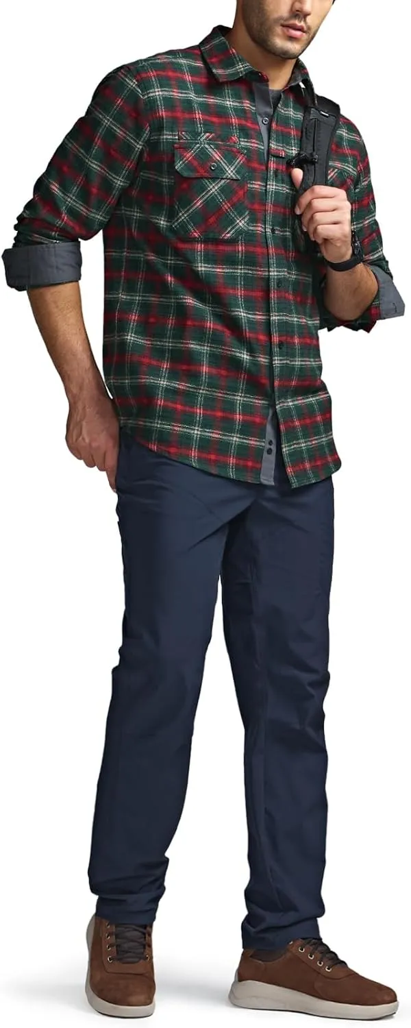 CQR Men's All Cotton Flannel Shirt, Long Sleeve Casual Button Down Plaid Shirt, Brushed Soft Outdoor Tactical Work Shirts