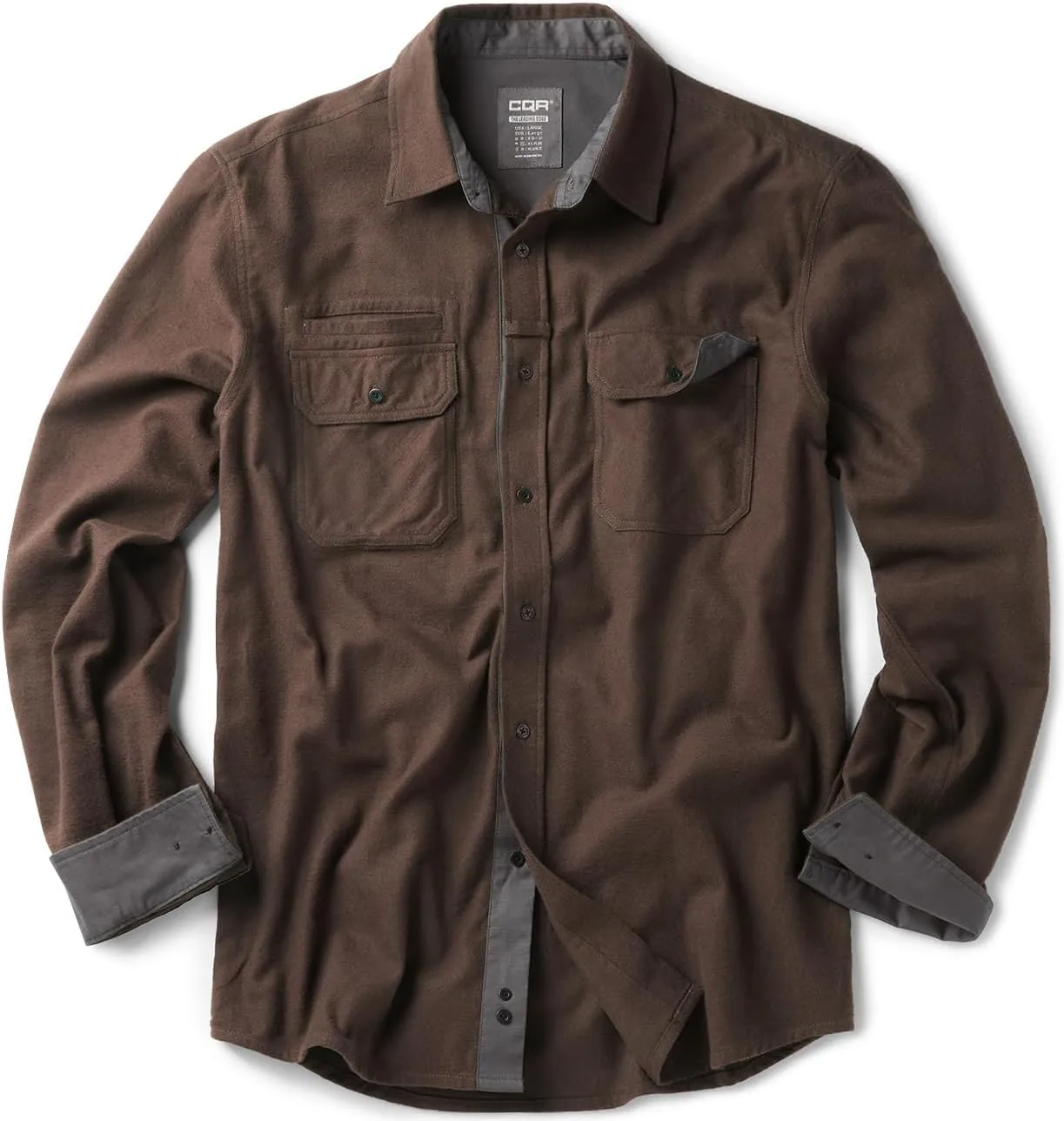 CQR Men's All Cotton Flannel Shirt, Long Sleeve Casual Button Down Plaid Shirt, Brushed Soft Outdoor Tactical Work Shirts