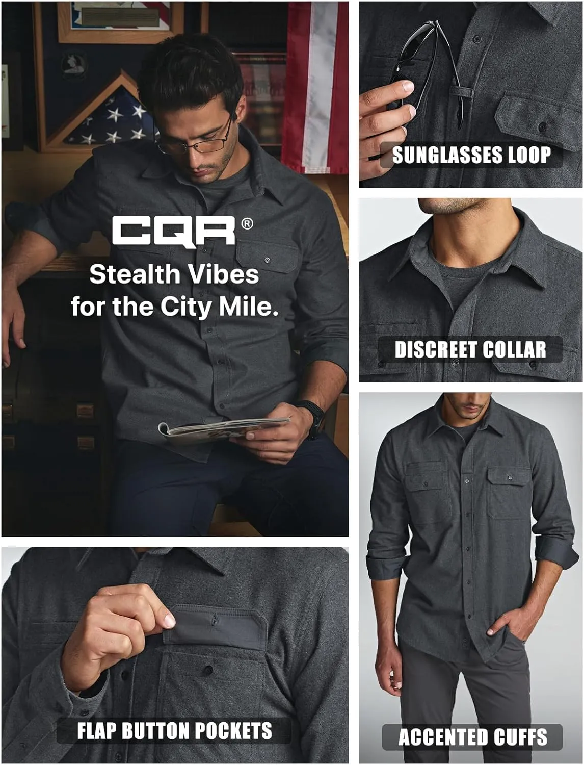 CQR Men's All Cotton Flannel Shirt, Long Sleeve Casual Button Down Plaid Shirt, Brushed Soft Outdoor Tactical Work Shirts