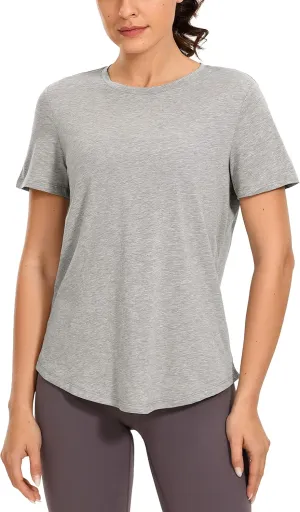 CRZ YOGA Women's Pima Cotton Short Sleeve Workout Shirts Casual Yoga T-Shirt Soft Athletic Top