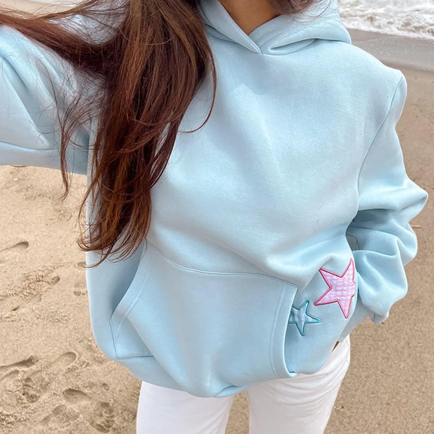 Cute Graphic Hoodies for Women Teen Girls Y2k Ocean/Seashell Oversized Sweatshirt Long Sleeve Pullover Streetwear
