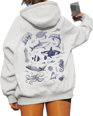 Cute Graphic Hoodies for Women Teen Girls Y2k Ocean/Seashell Oversized Sweatshirt Long Sleeve Pullover Streetwear