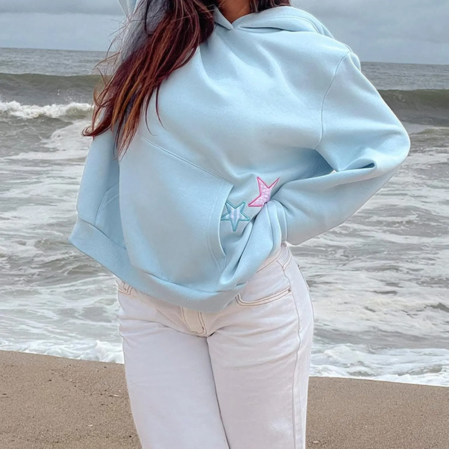 Cute Graphic Hoodies for Women Teen Girls Y2k Ocean/Seashell Oversized Sweatshirt Long Sleeve Pullover Streetwear