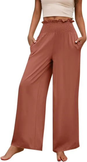 GOFULY Linen Pants Women Wide Leg 2025 High Waisted Pants Elastic Waist 2025 Summer Loose Fit Solid Trousers with Pockets