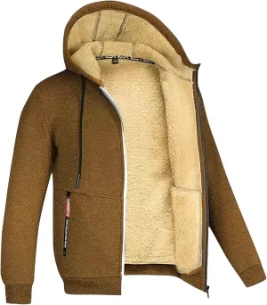 Heavyweight Hoodie Men Zip Up Fleece Hoodie Sherpa Lined Sweatshirt Winter Warm Hooded Sweatshirts Jackets with Pocket