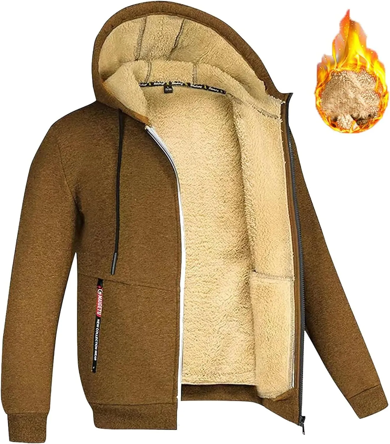 Heavyweight Hoodie Men Zip Up Fleece Hoodie Sherpa Lined Sweatshirt Winter Warm Hooded Sweatshirts Jackets with Pocket