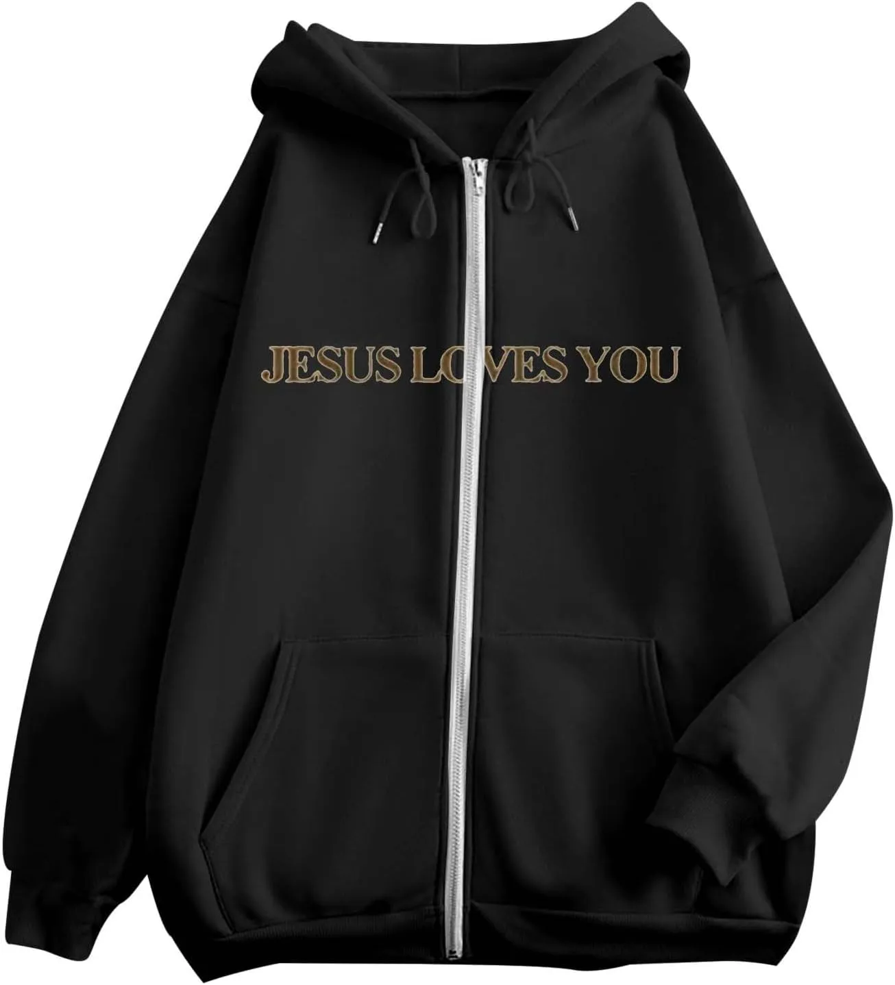 Jesus Loves You Zip Up Christian Hoodies for Women Bible Verse Oversized Long Sleeve Pockets Drawstring Sweatshirts