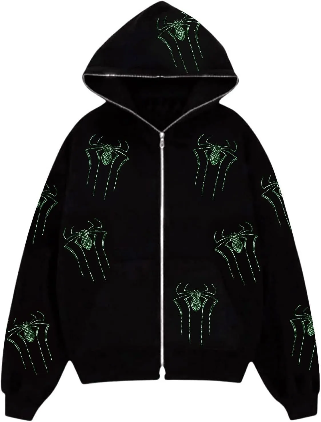 Kaipiclos Skeleton Hoodie Men Women Full Zip Up Hoodie Over Face Oversized Graphic Rhinestone Skull Streetwear Jacket