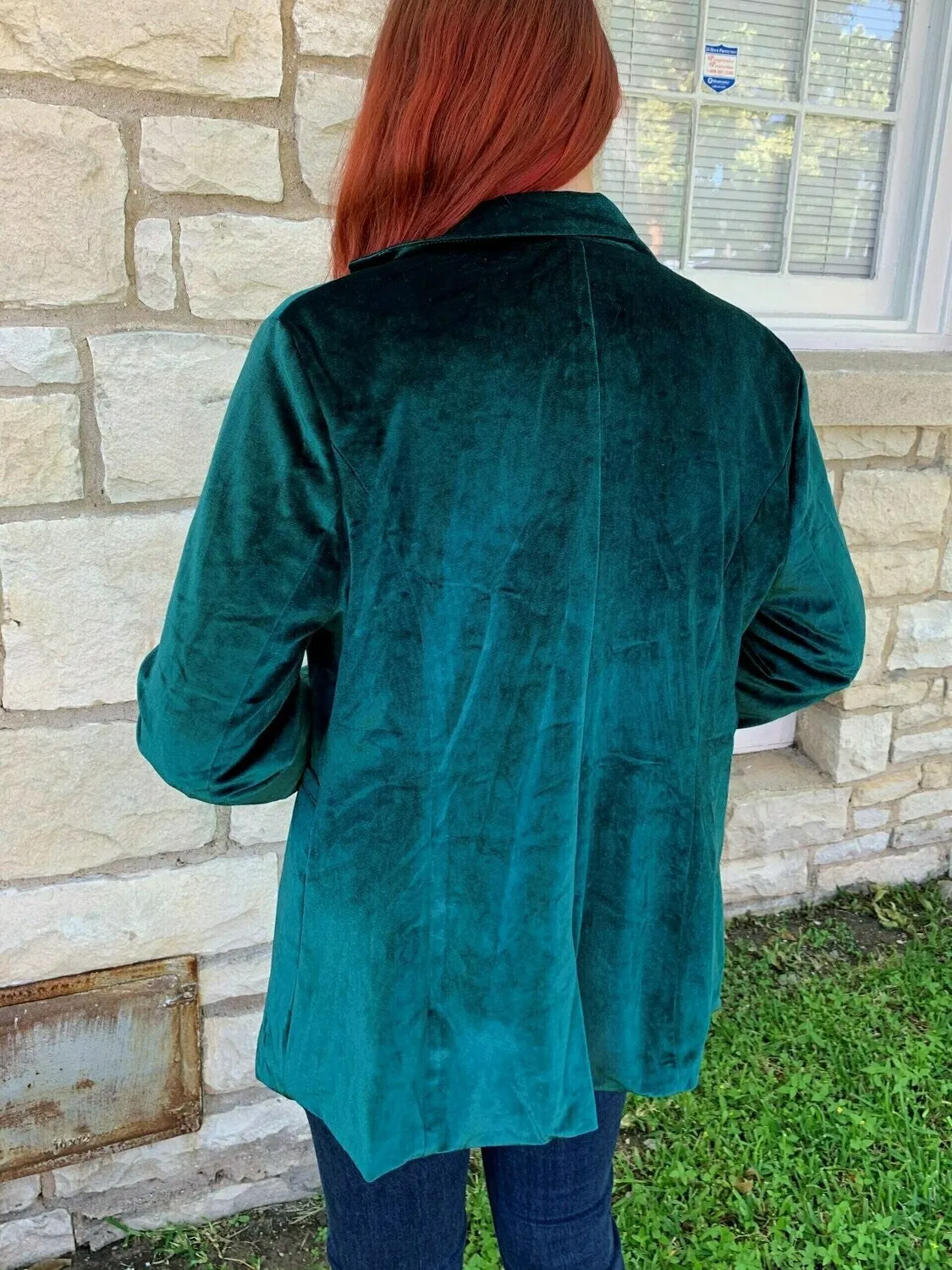 L And B Plus Dark Green Velvet Blazer