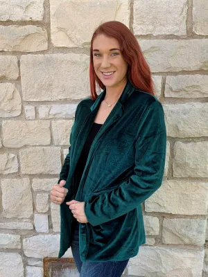 L And B Plus Dark Green Velvet Blazer