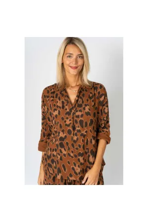 Look Mode Rust Cheetah Print High Low Pullover Top