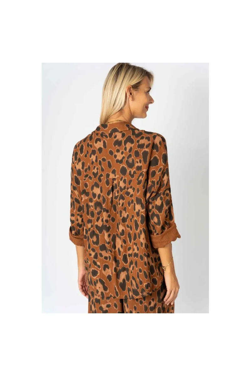 Look Mode Rust Cheetah Print High Low Pullover Top