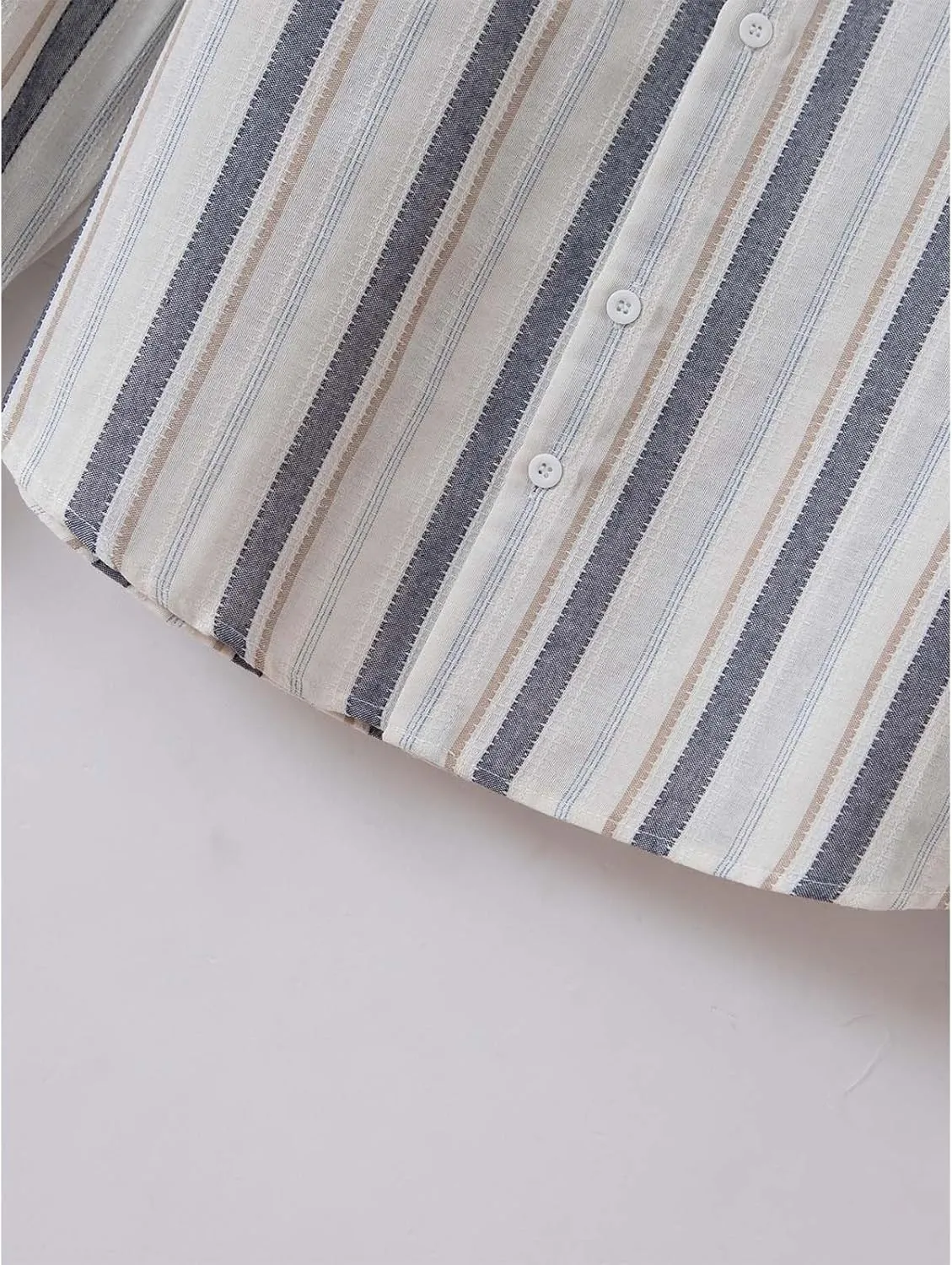 Men Cotton and Linen Shirt Button Down Lapel Striped Printed Long Sleeve Blouse Tops Casual Soft Slim Fit Shirts