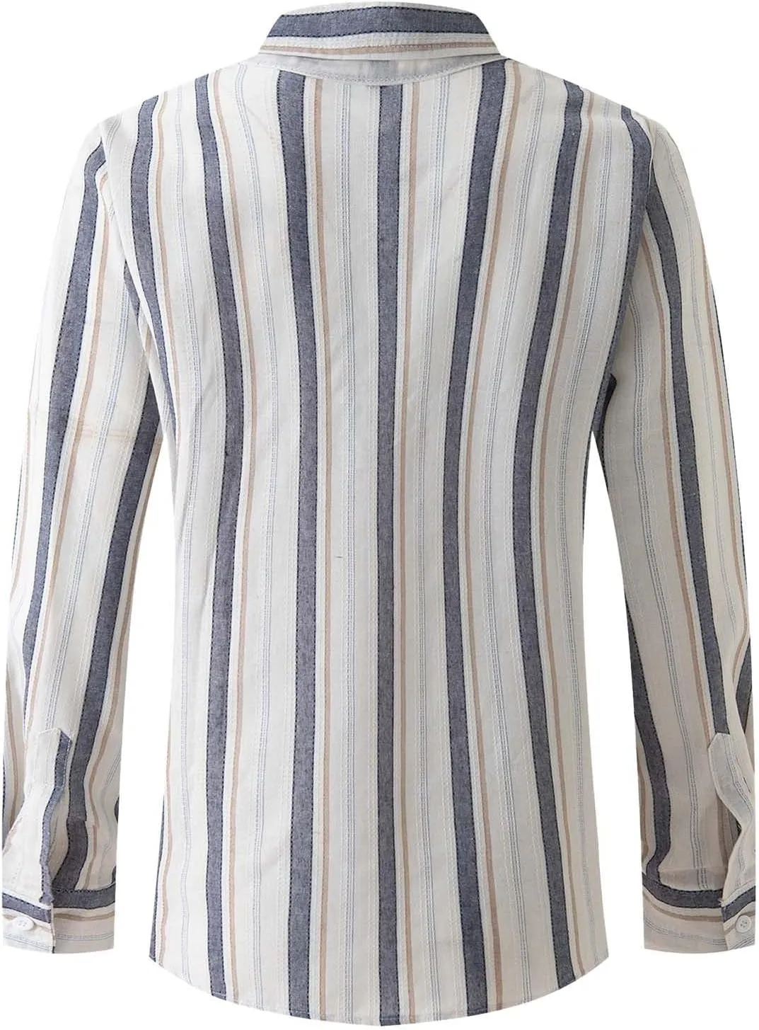 Men Cotton and Linen Shirt Button Down Lapel Striped Printed Long Sleeve Blouse Tops Casual Soft Slim Fit Shirts