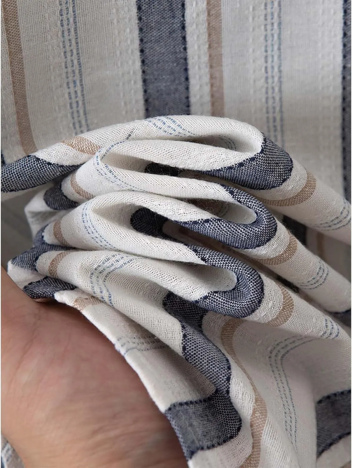 Men Cotton and Linen Shirt Button Down Lapel Striped Printed Long Sleeve Blouse Tops Casual Soft Slim Fit Shirts