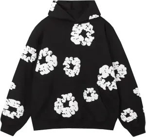 Men Flower Puff Print Hoodie Oversized Graphic Vintage Y2K Hoodies for Women Pullover Harajuku Gothic Streetwear