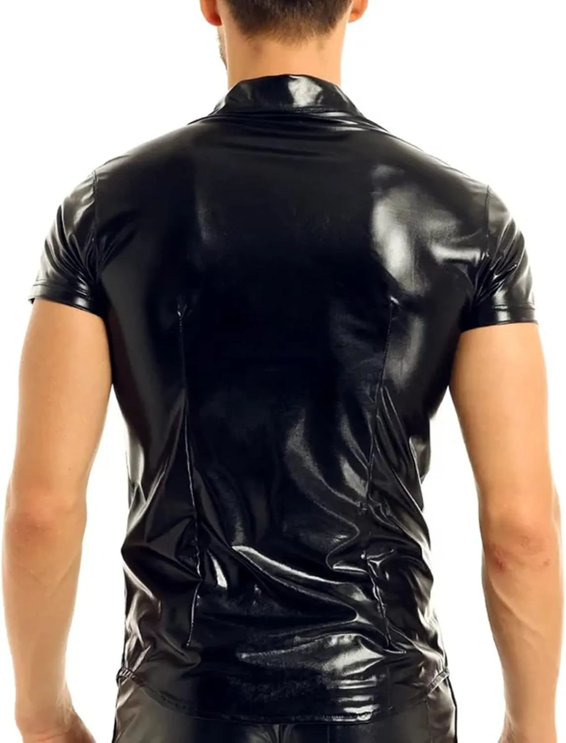 Men Shiny Leather T-Shirt, Plus Size, Soft Matte, Short Sleeve, Sexy Polo Shirt for Male