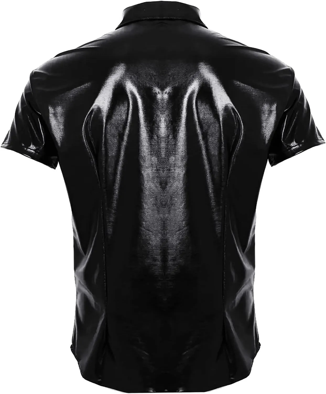 Men Shiny Leather T-Shirt, Plus Size, Soft Matte, Short Sleeve, Sexy Polo Shirt for Male
