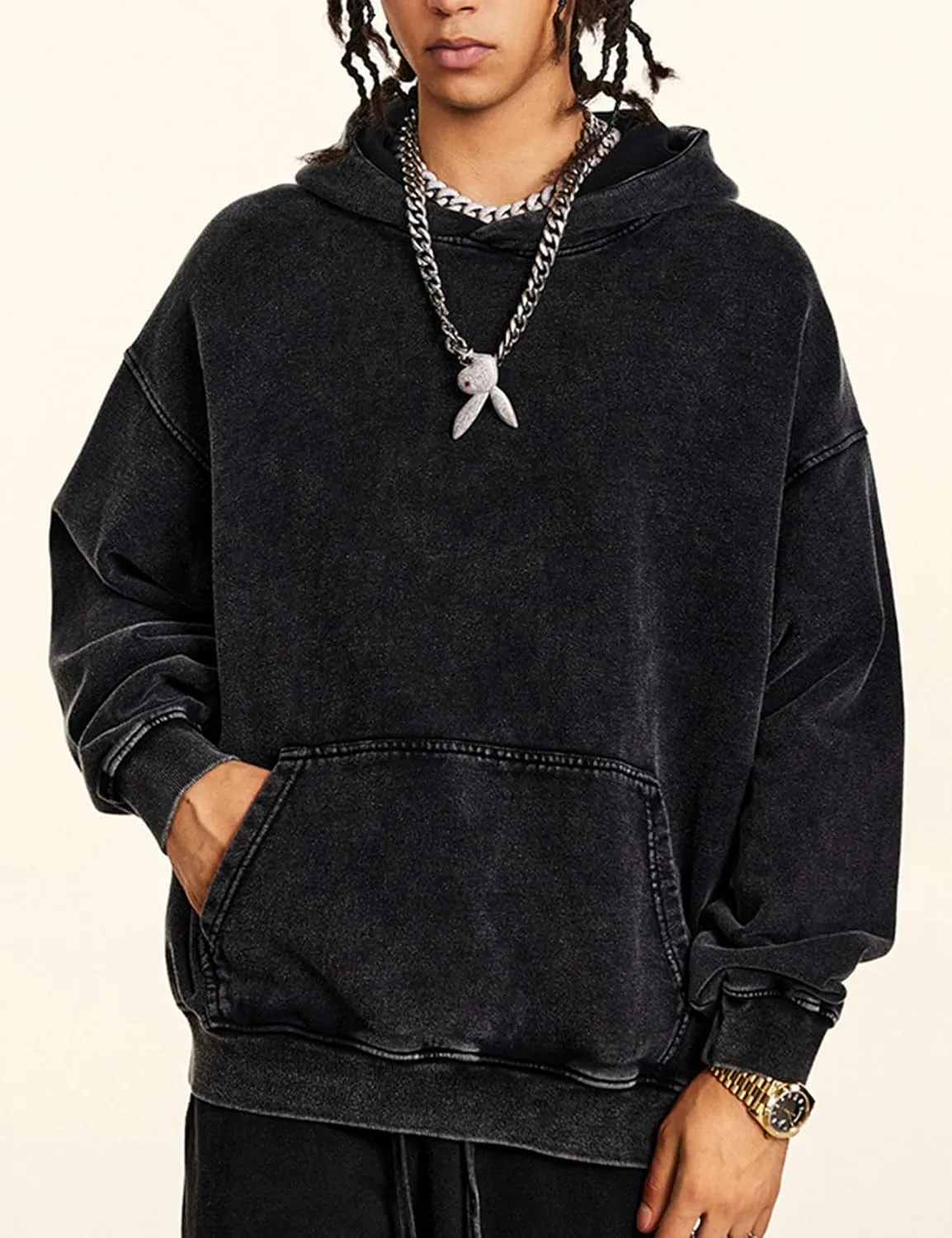 Mens Oversized Hoodies Vintage Cotton Heavyweight Fleece Pullover Baggy Acid Wash Hooded Sweatshirt Unisex Streetwear