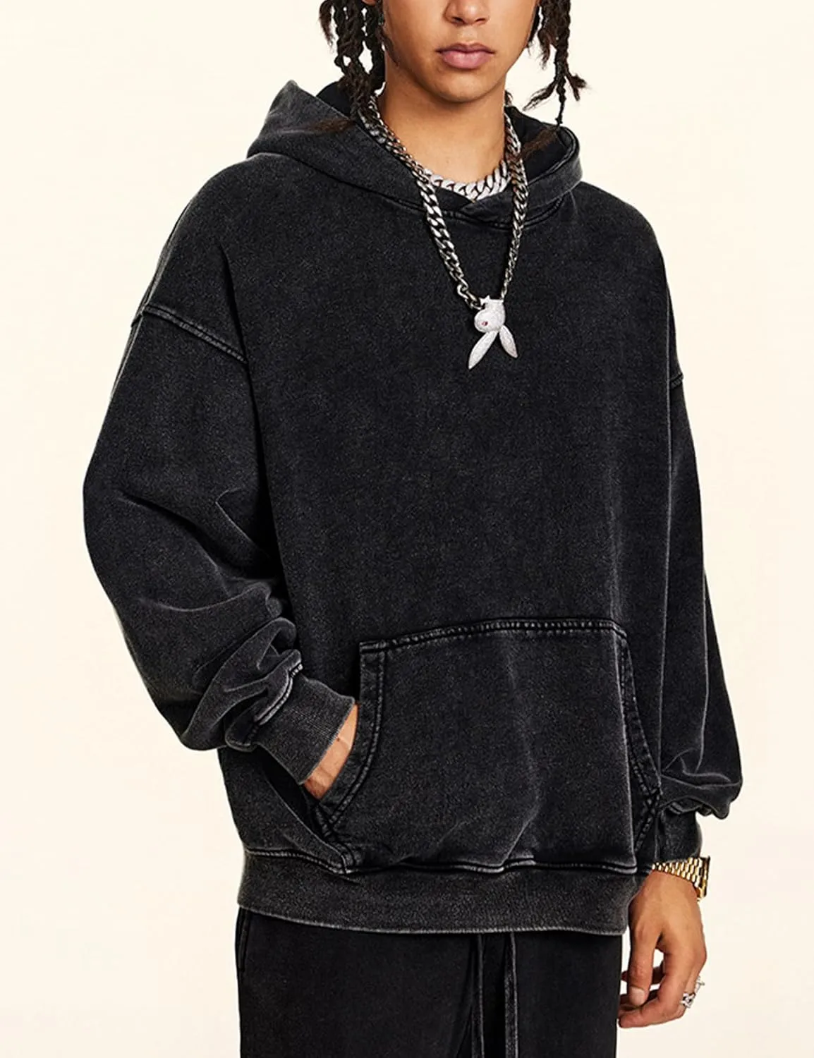 Mens Oversized Hoodies Vintage Cotton Heavyweight Fleece Pullover Baggy Acid Wash Hooded Sweatshirt Unisex Streetwear