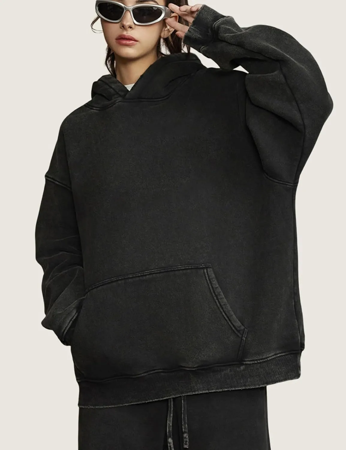 Mens Oversized Hoodies Vintage Cotton Heavyweight Fleece Pullover Baggy Acid Wash Hooded Sweatshirt Unisex Streetwear