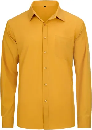 Men's Solid Soft Button Down Shirts Long Sleeve Casual Regular Fit Dress Shirt with Pocket