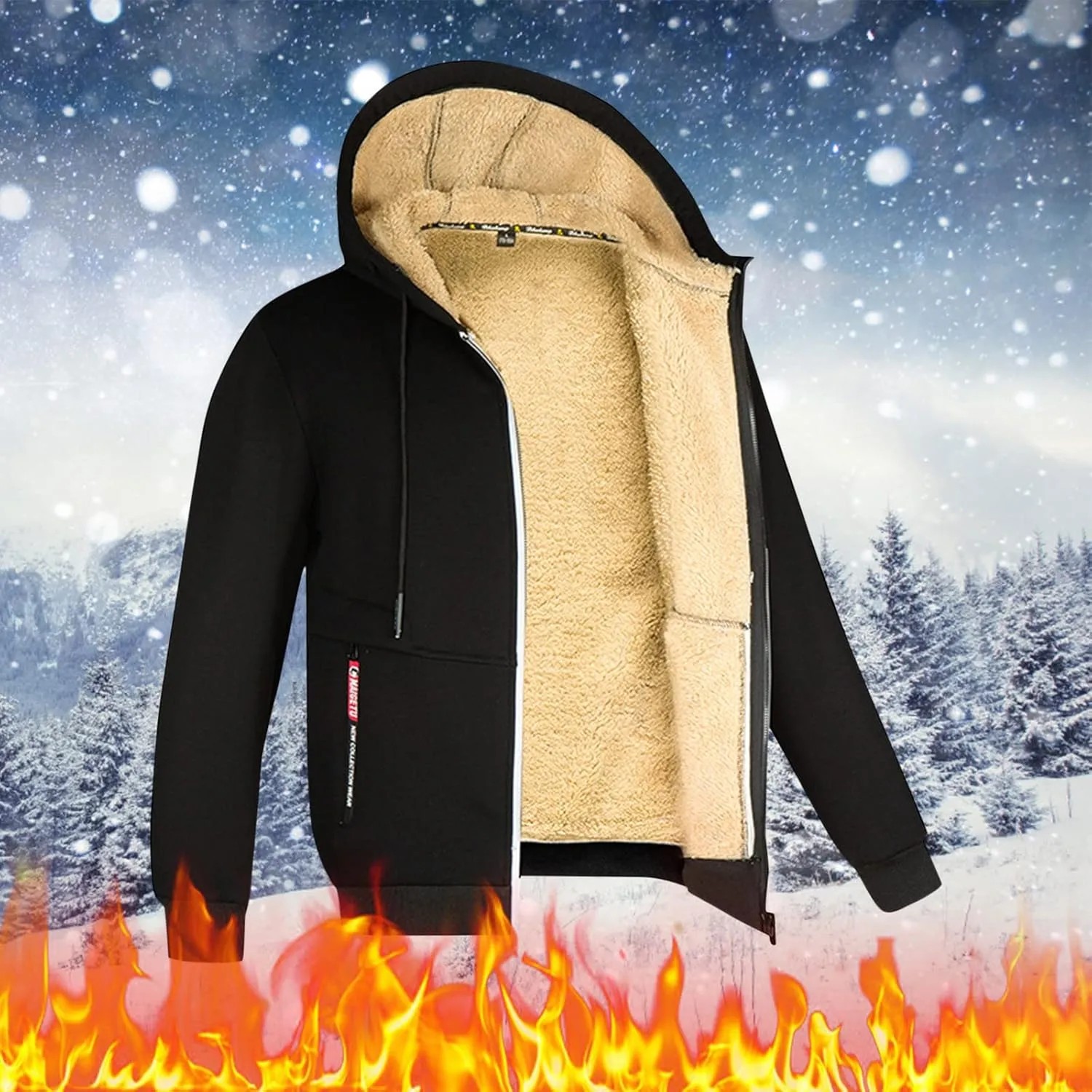 Men's Winter Sherpa Lined Hoodie Warm Fleece Hoodie Jacket Zip Up Sweatshirt Heavyweight Thick Coats with Pockets