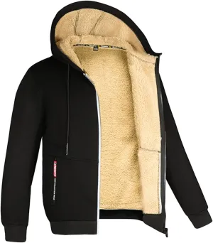 Men's Winter Sherpa Lined Hoodie Warm Fleece Hoodie Jacket Zip Up Sweatshirt Heavyweight Thick Coats with Pockets
