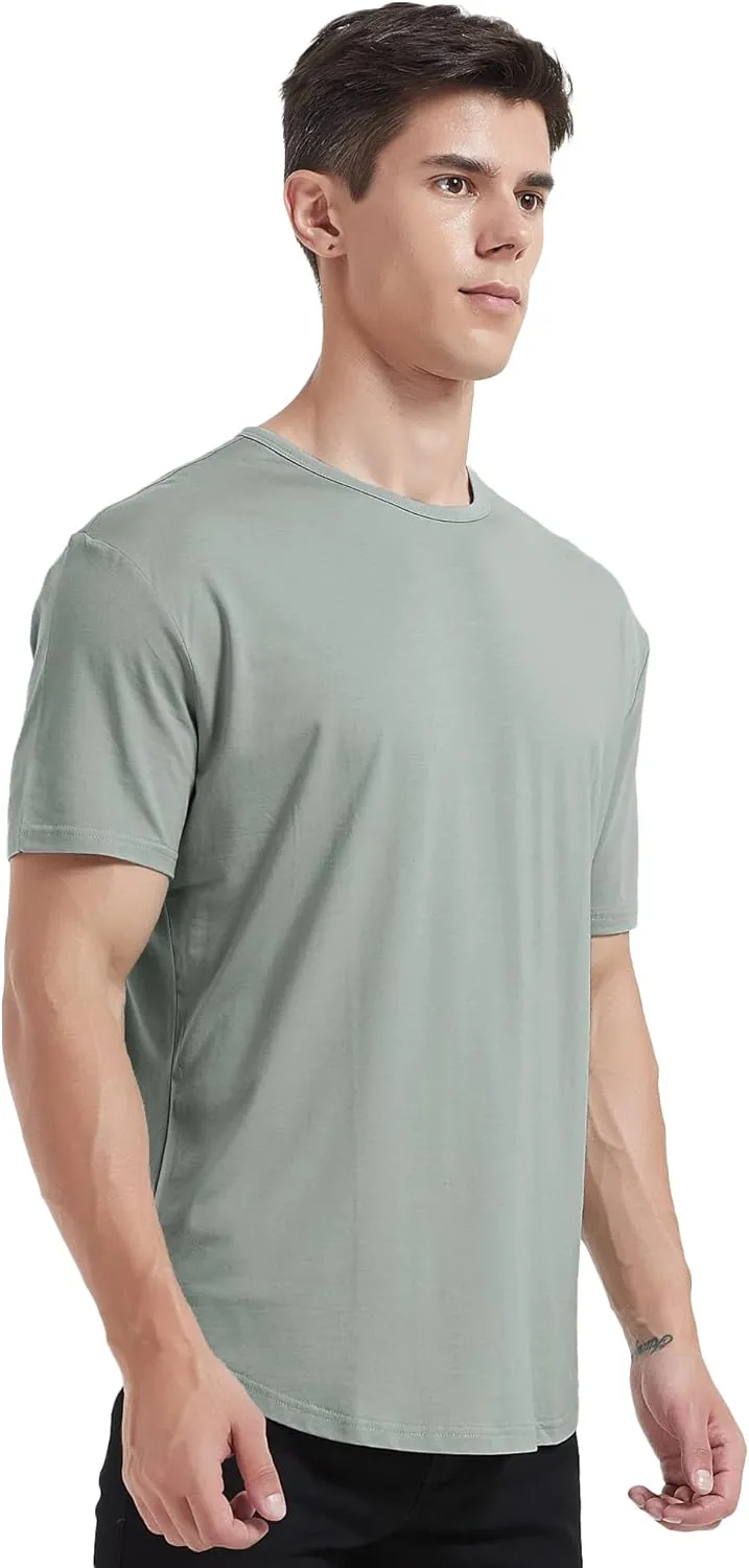 netdraw Men's Ultra Soft Bamboo Viscose T-Shirt Curve Hem Lightweight Cooling Short/Long Sleeve Casual Basic Tee Shirt