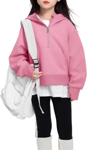 OBEEII Little Girls Sweatshirt Fleece Long Sleeve Zip Up Hoodies Half Zipper Sweatshirt with Pockets Fall Winter Pullover Top