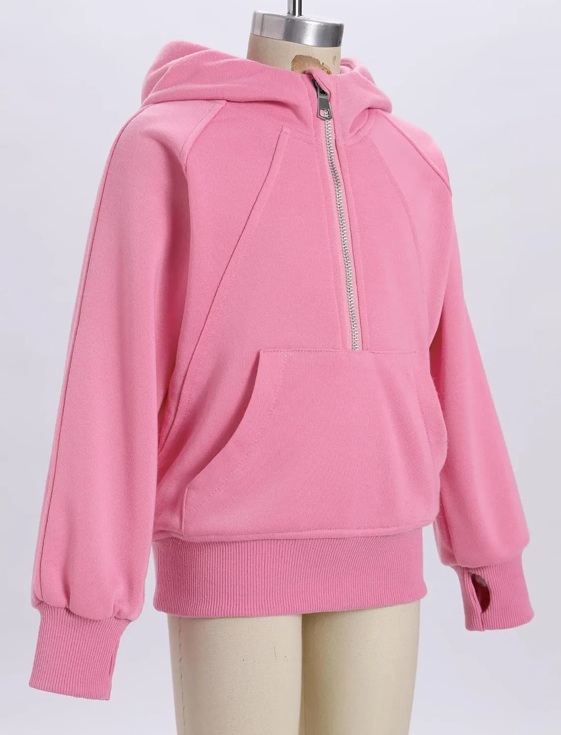 OBEEII Little Girls Sweatshirt Fleece Long Sleeve Zip Up Hoodies Half Zipper Sweatshirt with Pockets Fall Winter Pullover Top