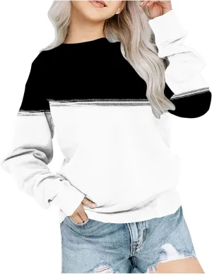 Oversized Crewneck Sweatshirts For Girls Boys Long Sleeve Color Block Pullover Tops Fleece Preppy Clothes 1-12 Years