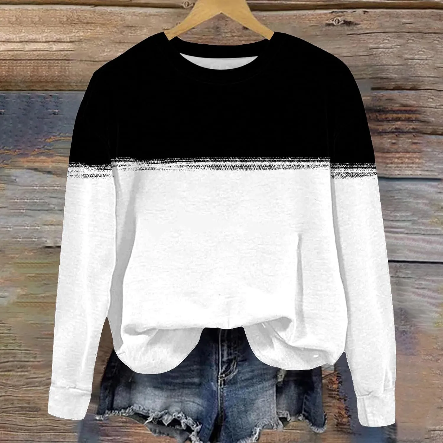 Oversized Crewneck Sweatshirts For Girls Boys Long Sleeve Color Block Pullover Tops Fleece Preppy Clothes 1-12 Years