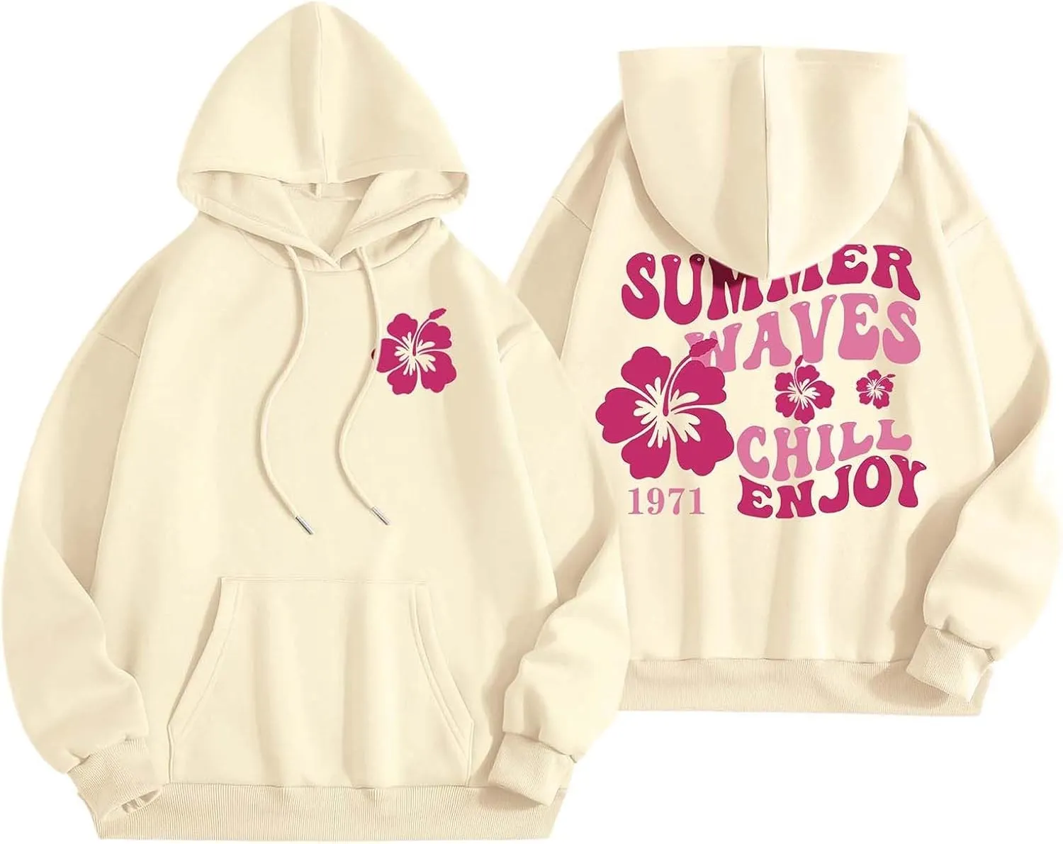 Pink Puff Hoodies for Womens Teen Girls Cute Graphic Hoodie Y2k Oversized Preppy Pullover Sweatshirts Tops with Pocket