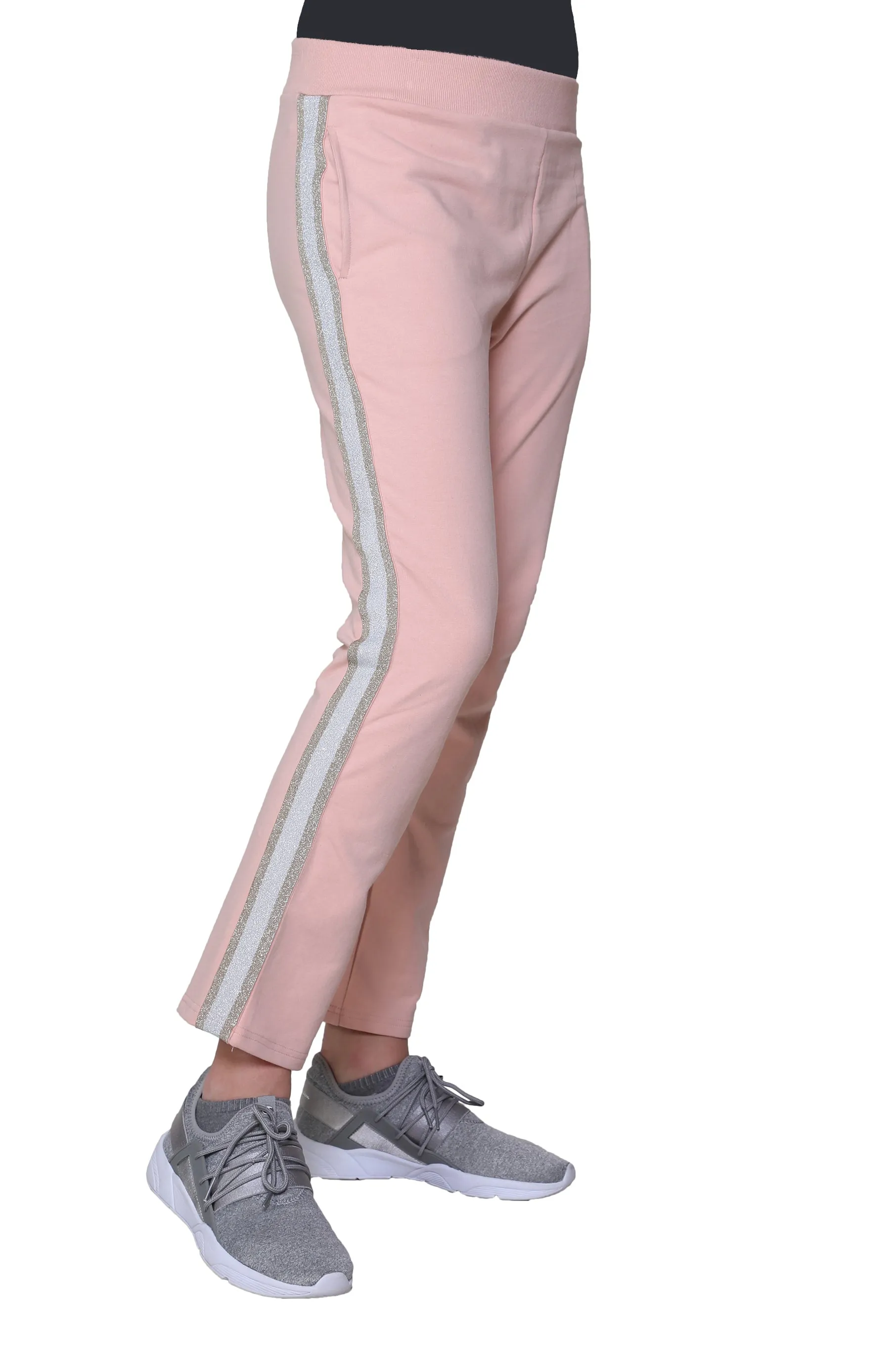 Plus Size French Terry Pant with Lurex Tuxedo Stripe Trim