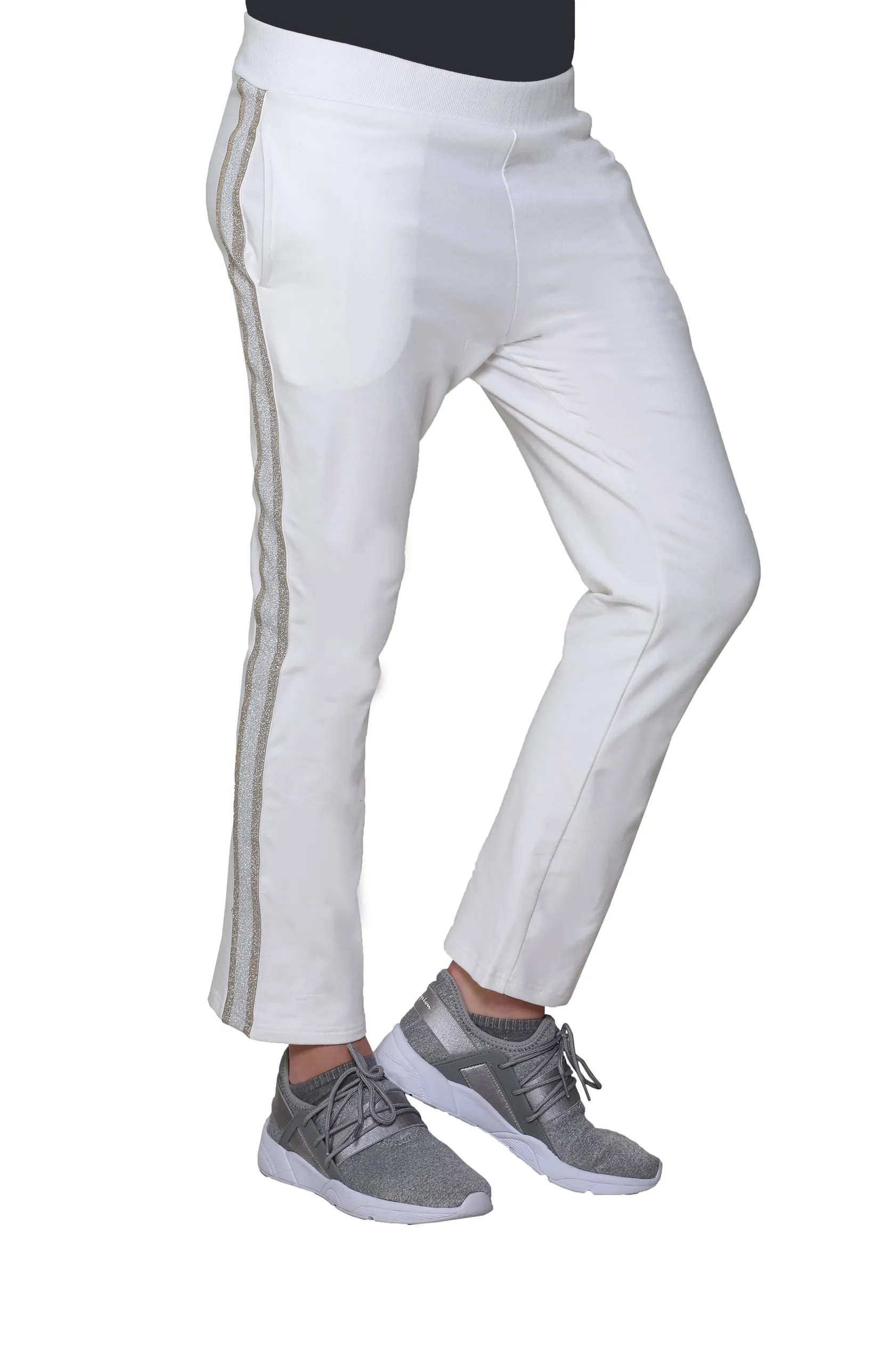 Plus Size French Terry Pant with Lurex Tuxedo Stripe Trim