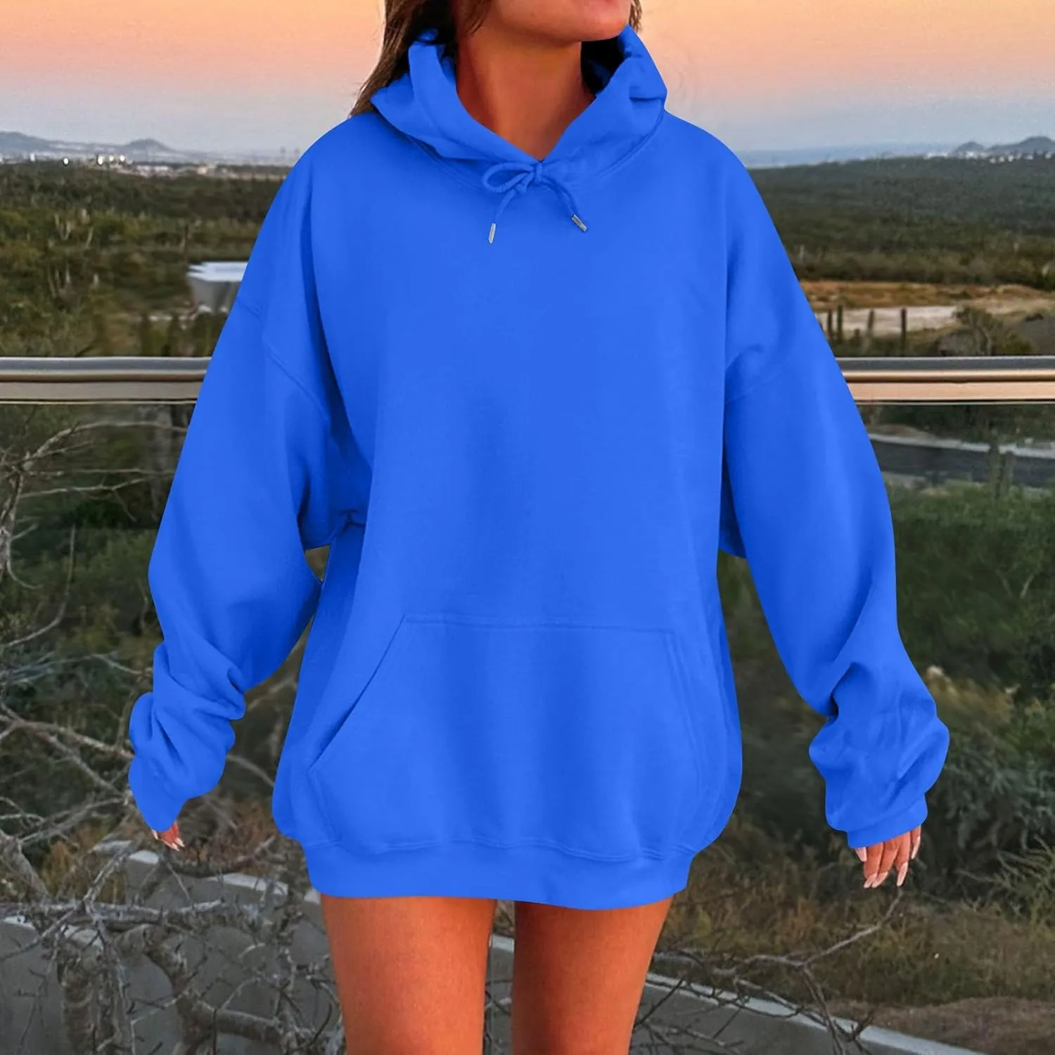 Plus Size Hoodie for Women Drop Shoulder Fleece Oversized Sweatshirts Baggy Pullover Tops Warm Winter Coat w/Pockets