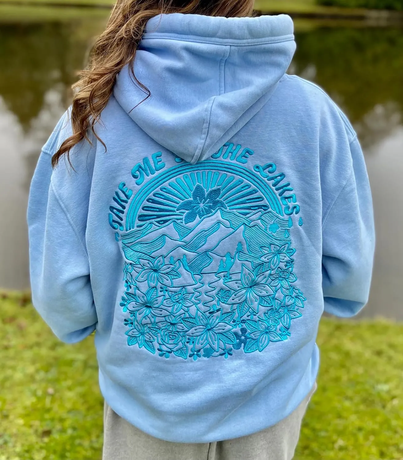 Preppy Embroidered Flower Hoodies for Teen Girl Women Y2K Back Graphic Printed Oversized Pullover Hooded Sweatshirts