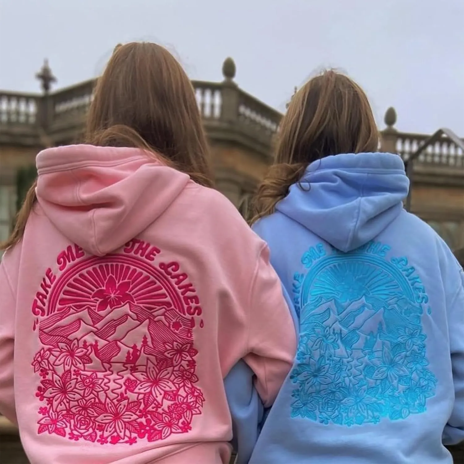 Preppy Embroidered Flower Hoodies for Teen Girl Women Y2K Back Graphic Printed Oversized Pullover Hooded Sweatshirts