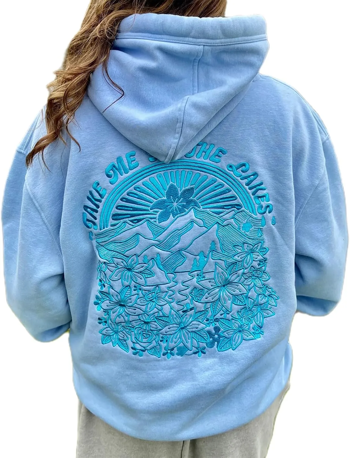 Preppy Embroidered Flower Hoodies for Teen Girl Women Y2K Back Graphic Printed Oversized Pullover Hooded Sweatshirts