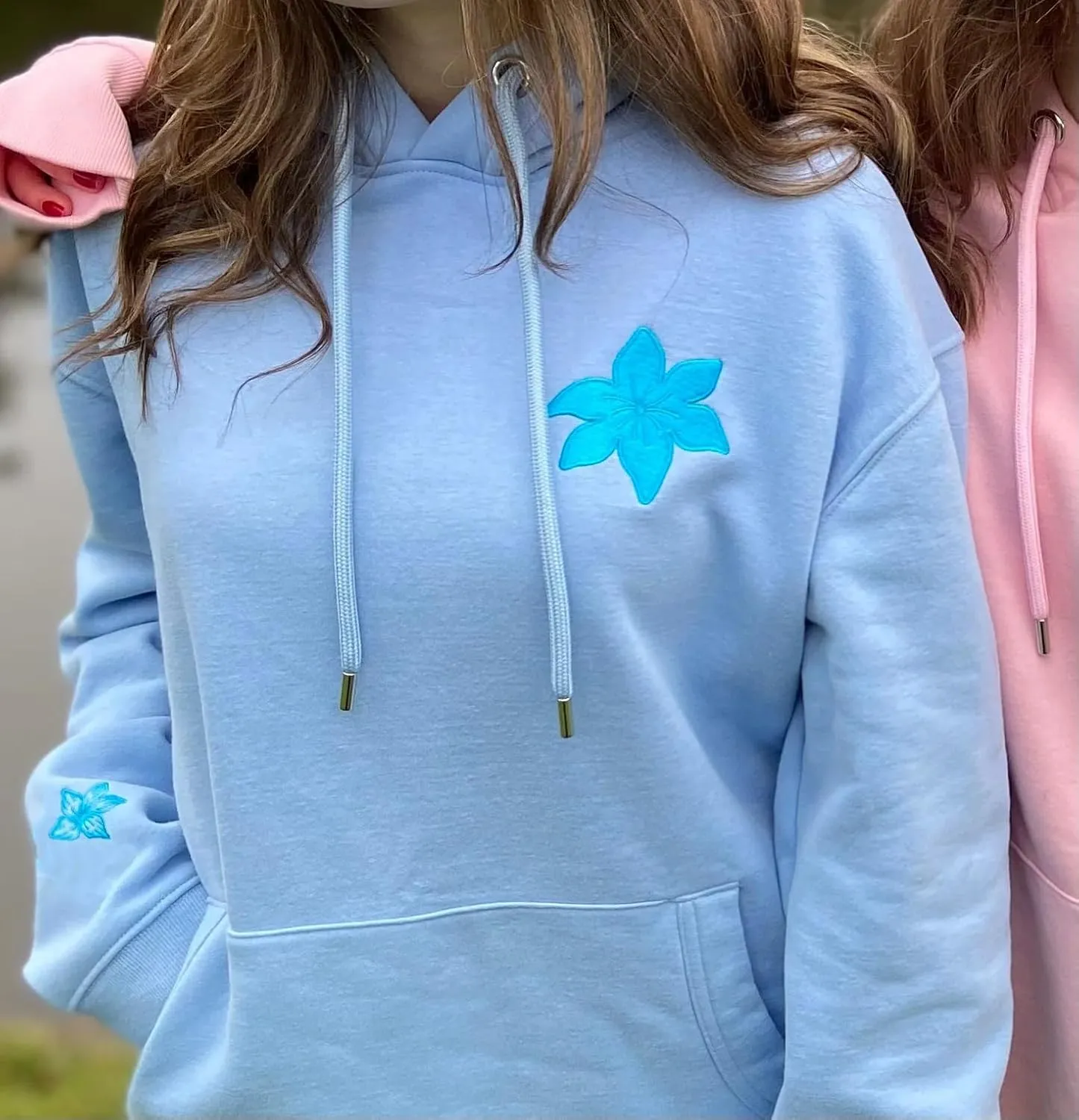 Preppy Embroidered Flower Hoodies for Teen Girl Women Y2K Back Graphic Printed Oversized Pullover Hooded Sweatshirts