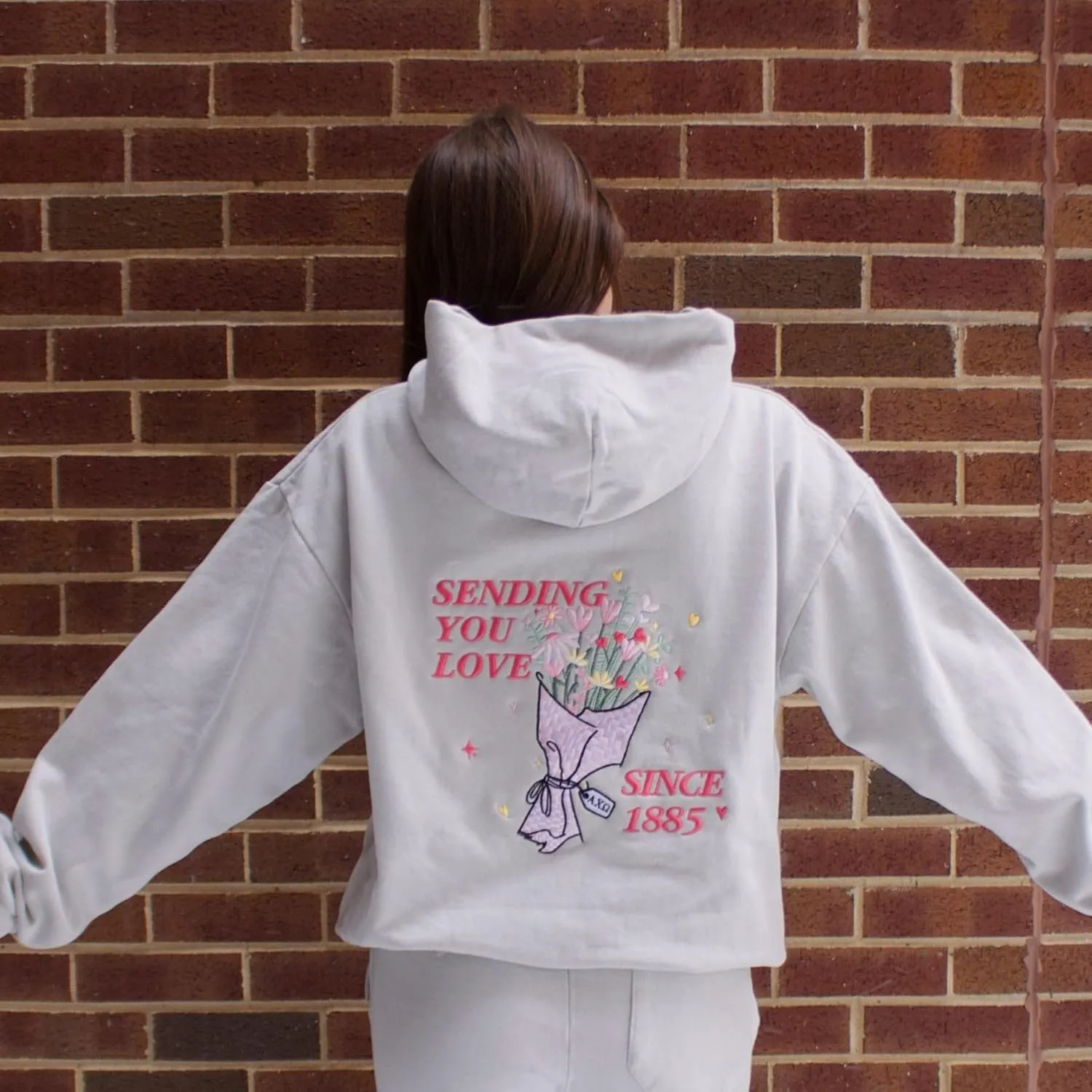Preppy Embroidered Flower Hoodies for Teen Girl Women Y2K Back Graphic Printed Oversized Pullover Hooded Sweatshirts