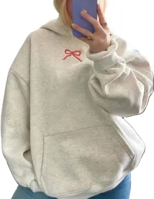 Preppy Embroidery Butterfly Letter Hoodies for Teen Girls Cute Y2k Oversized Graphic Pullover Sweatshirt Top