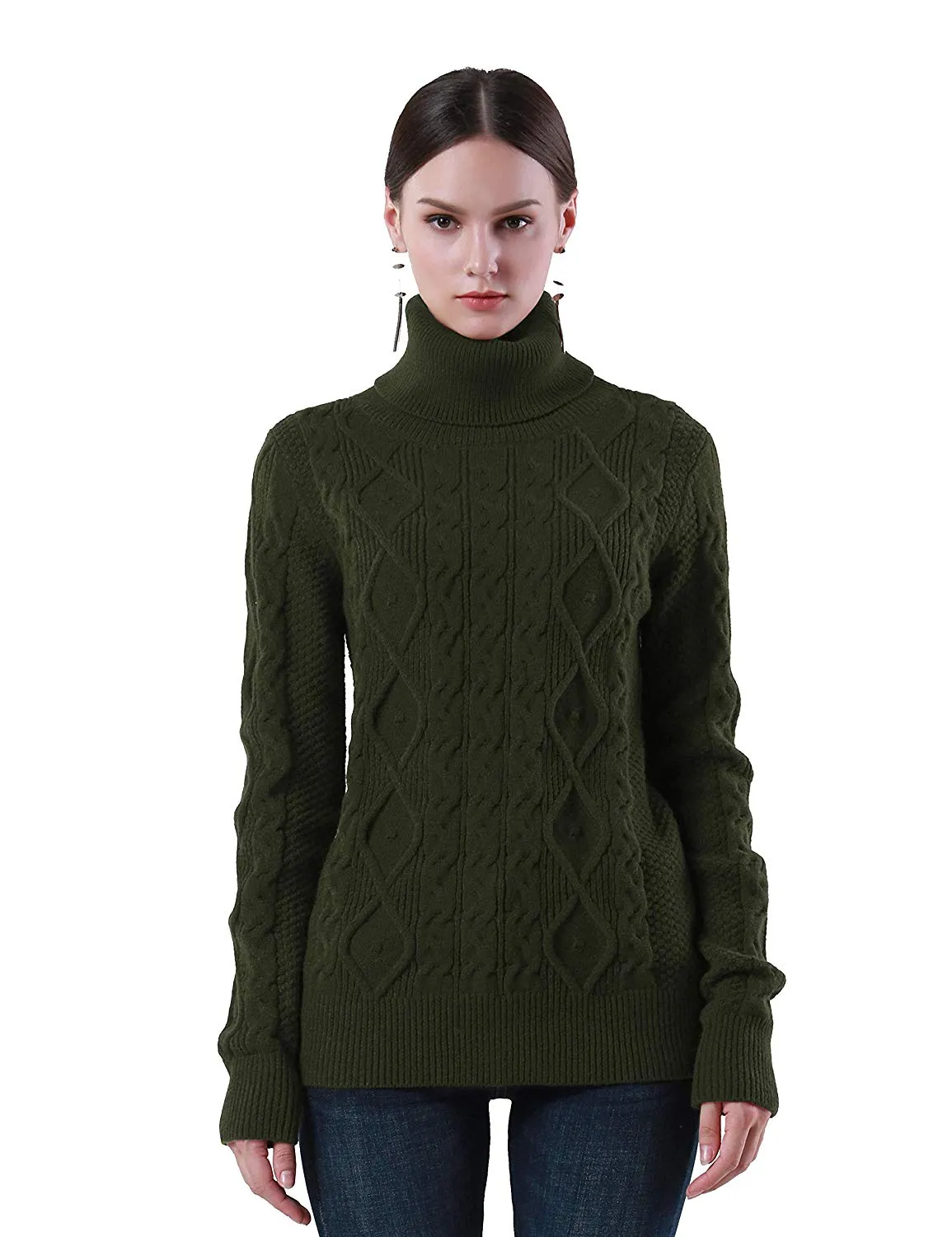 PrettyGuide Women's Turtleneck Sweater Long Sleeve Cable Knit Sweater Pullover Tops