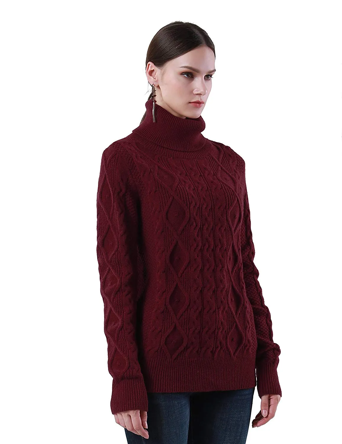 PrettyGuide Women's Turtleneck Sweater Long Sleeve Cable Knit Sweater Pullover Tops